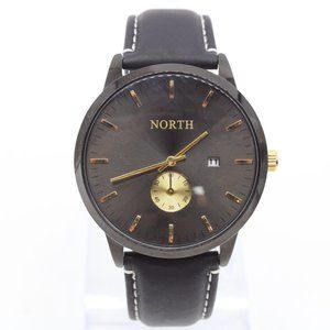 North Watch Mens Black Tone Stainless Steel Big Classic Dial Black Leather Band